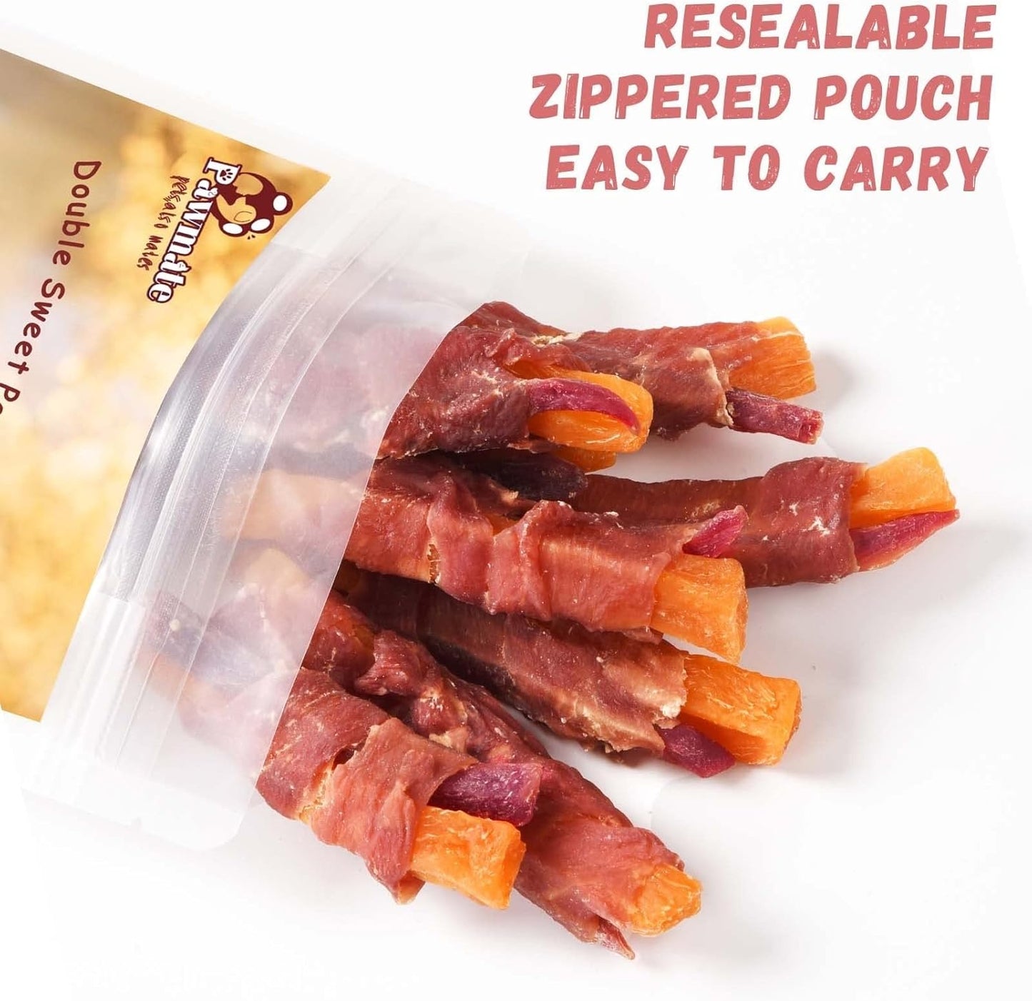 Pawmate Duck Double Purple Sweet Potato Wraps Dog Treats, Healthy Low Fat Dog Jerky Treats Chewy for Small Medium Large Dogs 12-15 Counts