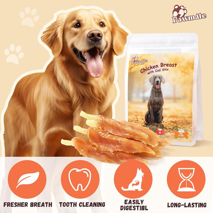 Pawmate Chicken Wrapped Cod Sticks - High Protein Dog Treats (9-10 Count)