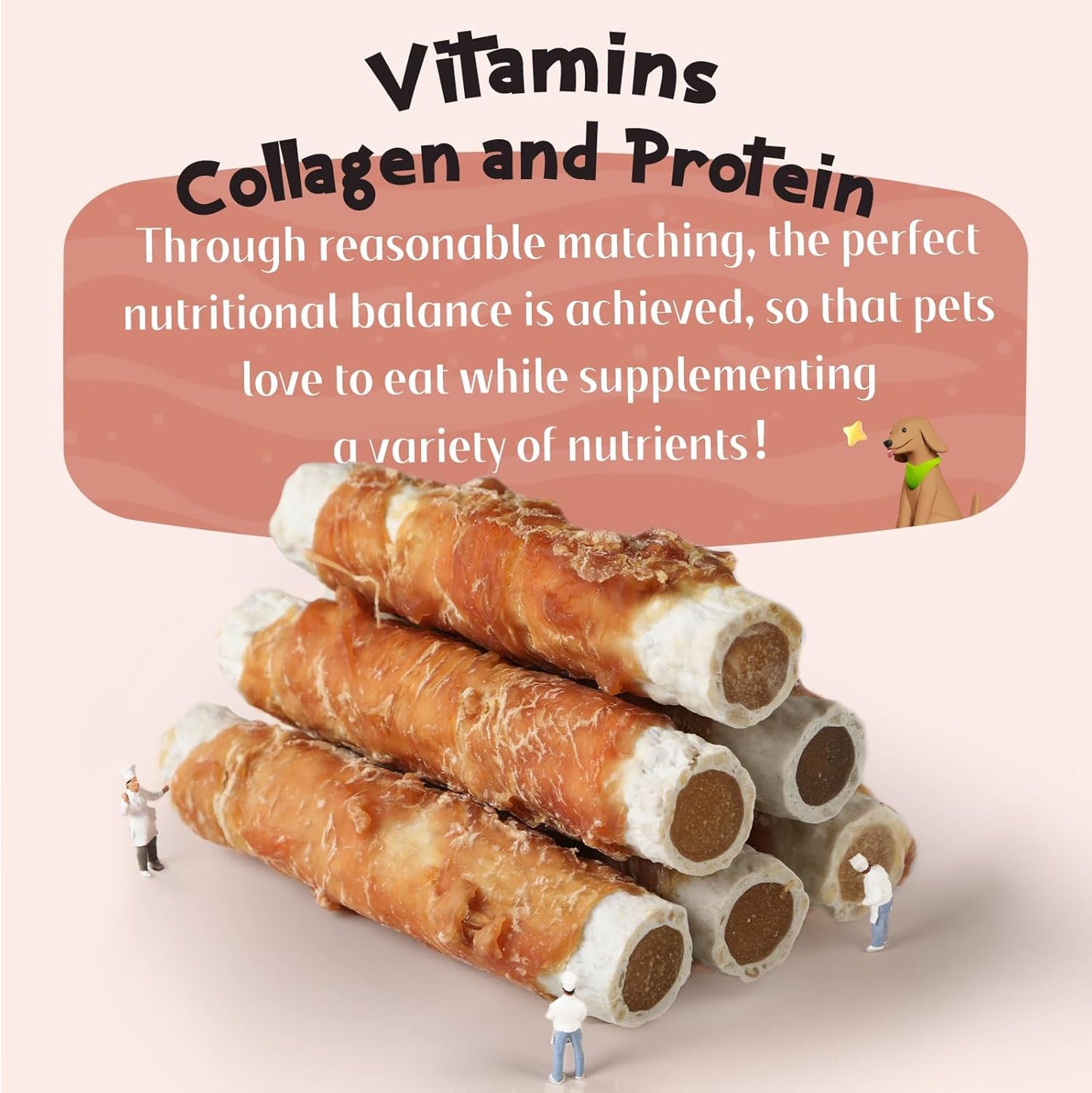 ASMPET Dog Treats - Chicken Wrapped Sweet Potato Sticks, Long Lasting, Rawhide-Free for Medium & Large Dogs