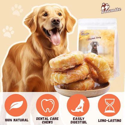 Pawmate Chicken Wrapped Rawhide Donuts - Large Dog Chews (4 Count)