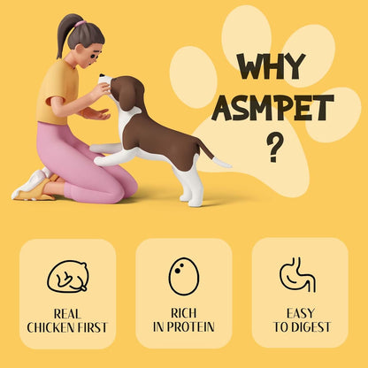ASMPET Chicken Jerky Dog Treats - Real Chicken, Low Fat, High Protein, for Small & Medium Dogs, 1% Taurine
