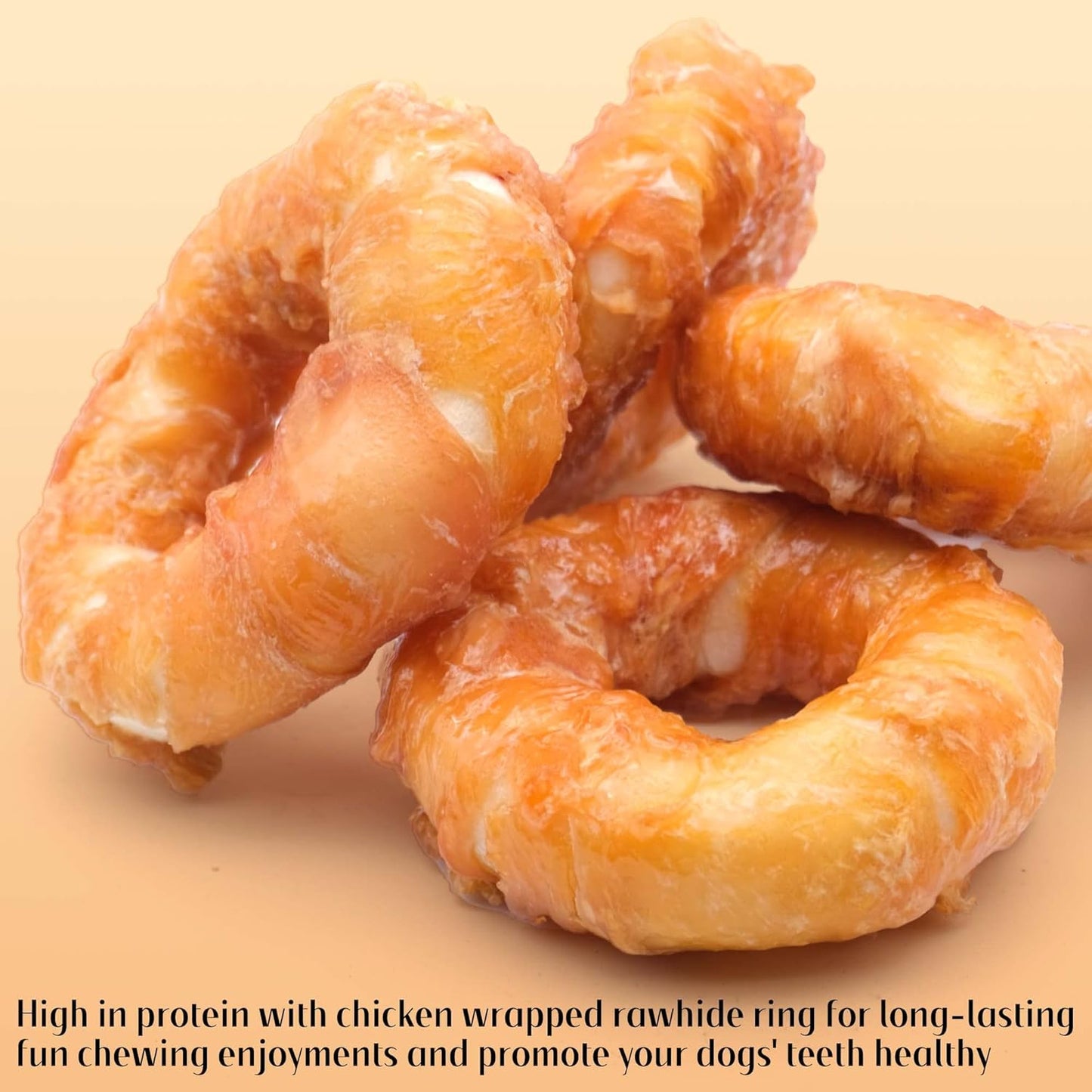 ASMPET Dog Bone Chicken Wrapped Rawhide Donuts, Long-Lasting, Pack of 4, for Large & Small Dogs