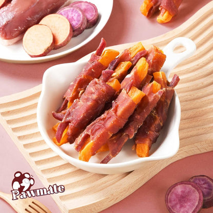 Pawmate Duck Double Purple Sweet Potato Wraps Dog Treats, Healthy Low Fat Dog Jerky Treats Chewy for Small Medium Large Dogs 12-15 Counts