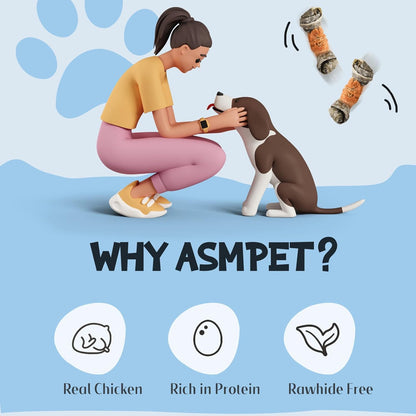 ASMPET Dog Treats - Chicken Wrapped Cod Fish Knotted Bones, Omega-3, Rawhide-Free, for Medium & Large Dogs
