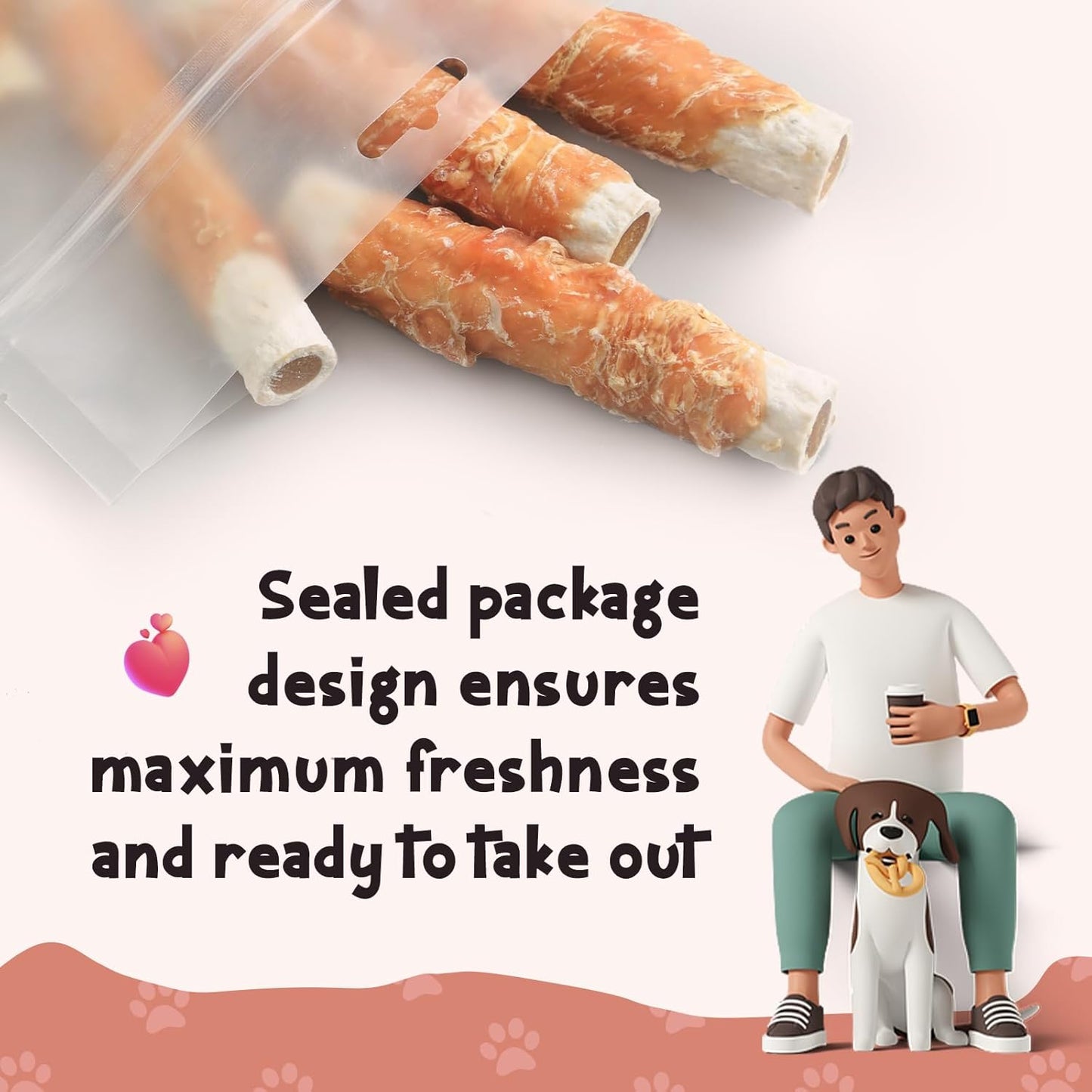 ASMPET Dog Treats - Chicken Wrapped Sweet Potato Sticks, Long Lasting, Rawhide-Free for Medium & Large Dogs