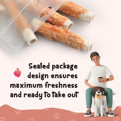 ASMPET Dog Treats - Chicken Wrapped Sweet Potato Sticks, Long Lasting, Rawhide-Free for Medium & Large Dogs