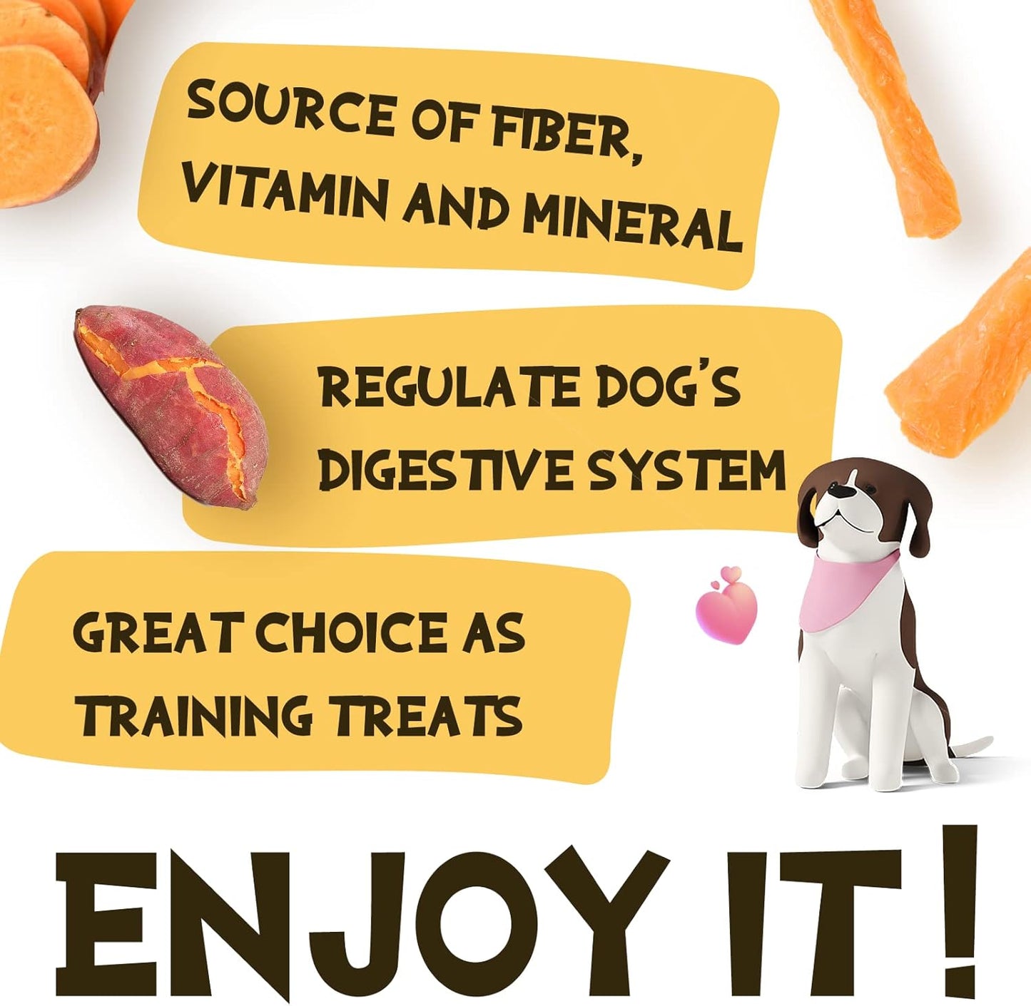 ASMPET Sweet Potato Dog Treats - Vegan, Grain-Free, Gluten-Free, Low Fat, for Small, Medium & Large Dogs
