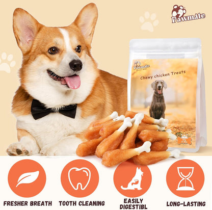 Pawmate Chicken Wrapped Calcium Bone - Grain-Free Teeth Cleaning Dog Treats (10.58 oz)