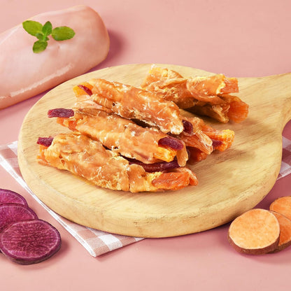 Pawmate Duck Double Purple Sweet Potato Wraps Dog Treats, Healthy Low Fat Dog Jerky Treats Chewy for Small Medium Large Dogs 13-17 Counts