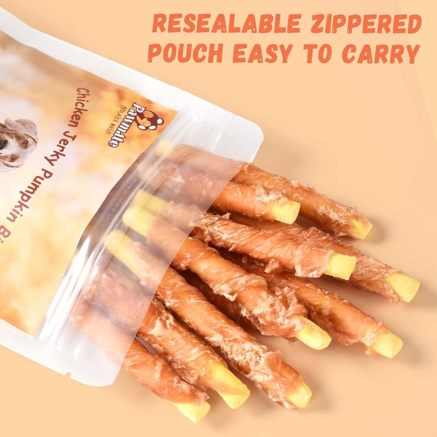 Pawmate Dog Treats Pumpkin Biscuits Chicken Wrapped, Low Fat Healthy Chewy Training Treats for Small Medium Large Dogs