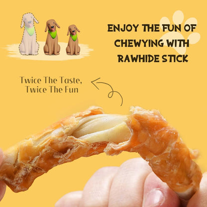 ASMPET Dog Treats - Chicken Wrapped Rawhide Bones, Grain-Free, Teeth Cleaning for Small & Medium Dogs