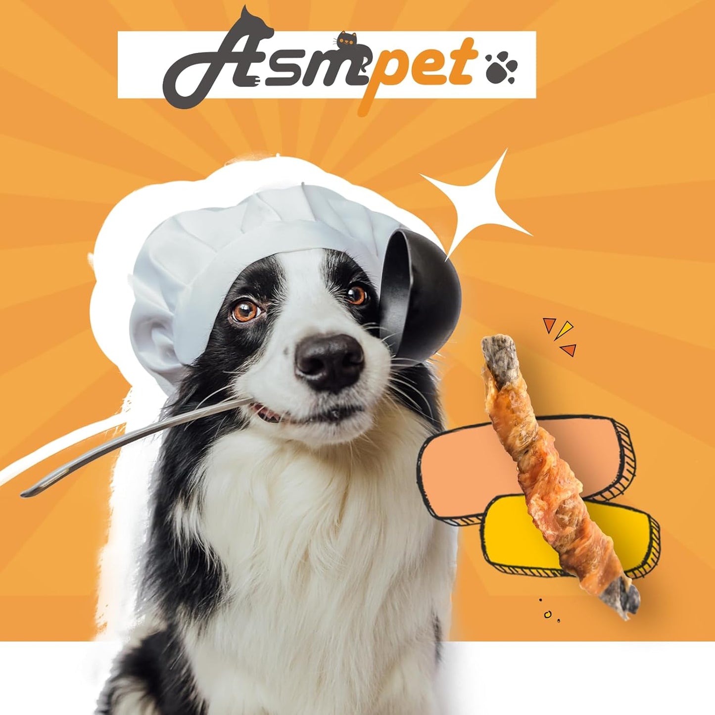 ASMPET Dog Treats - Chicken Jerky Wrapped Cod Fish Skin, Omega-3, High Protein, Rawhide-Free, 10.6 oz