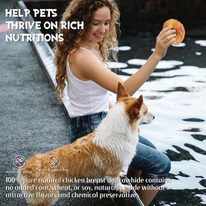 ASMPET Dog Bone Chicken Wrapped Rawhide Donuts, Long-Lasting, Pack of 4, for Large & Small Dogs