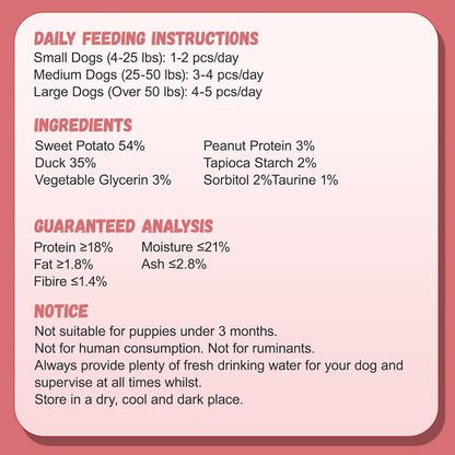 Pawmate Duck Double Purple Sweet Potato Wraps Dog Treats, Healthy Low Fat Dog Jerky Treats Chewy for Small Medium Large Dogs 12-15 Counts