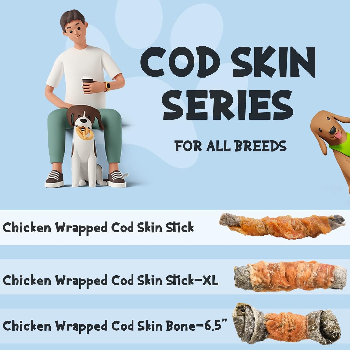 ASMPET Dog Treats - Chicken Wrapped Cod Fish Knotted Bones, Omega-3, Rawhide-Free, for Medium & Large Dogs
