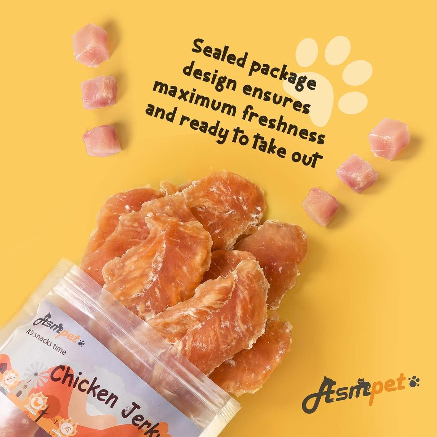 ASMPET Chicken Jerky Dog Treats - Real Chicken, Low Fat, High Protein, for Small & Medium Dogs, 1% Taurine