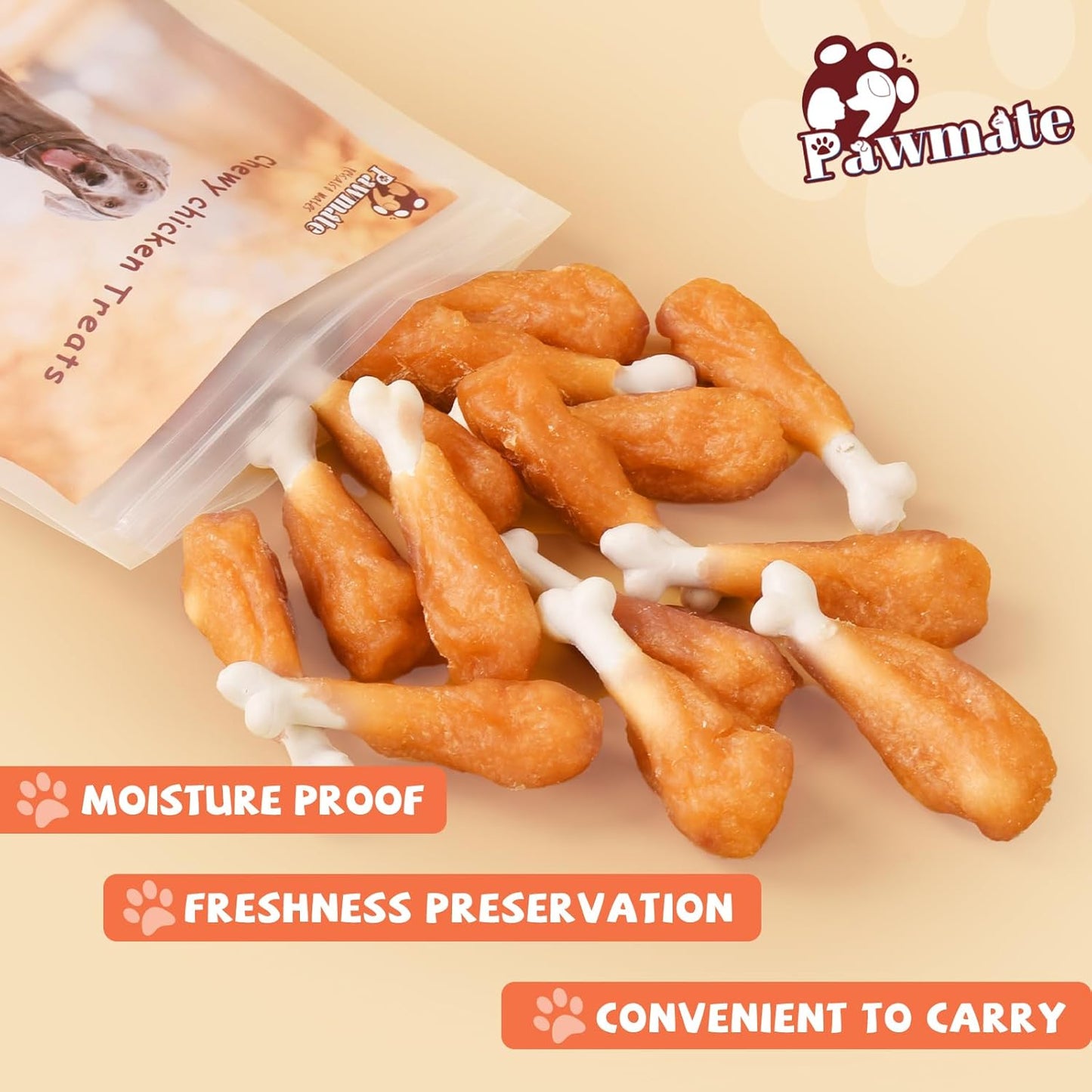 Pawmate Chicken Wrapped Calcium Bone - Grain-Free Teeth Cleaning Dog Treats (10.58 oz)