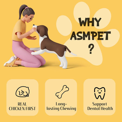 ASMPET Dog Treats - Chicken Wrapped Rawhide Bones, Grain-Free, Teeth Cleaning for Small & Medium Dogs