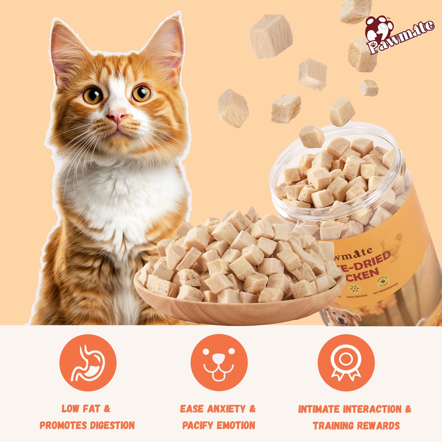 Pawmate Freeze-Dried Chicken Treats for Dogs & Cats, Single Ingredient, Grain-Free, High Protein Natural Snack for Pets, 10.23oz