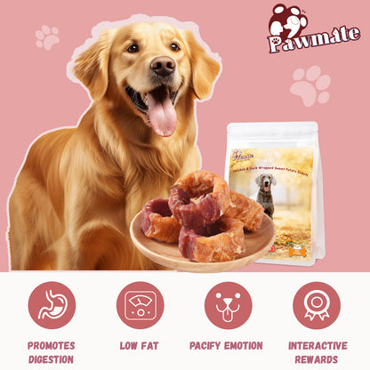 Pawmate Chicken & Duck Wrapped Sweet Potato Donut Dog Treats, Nutritious, Natural & Chewy Snack for All Dogs, 11oz