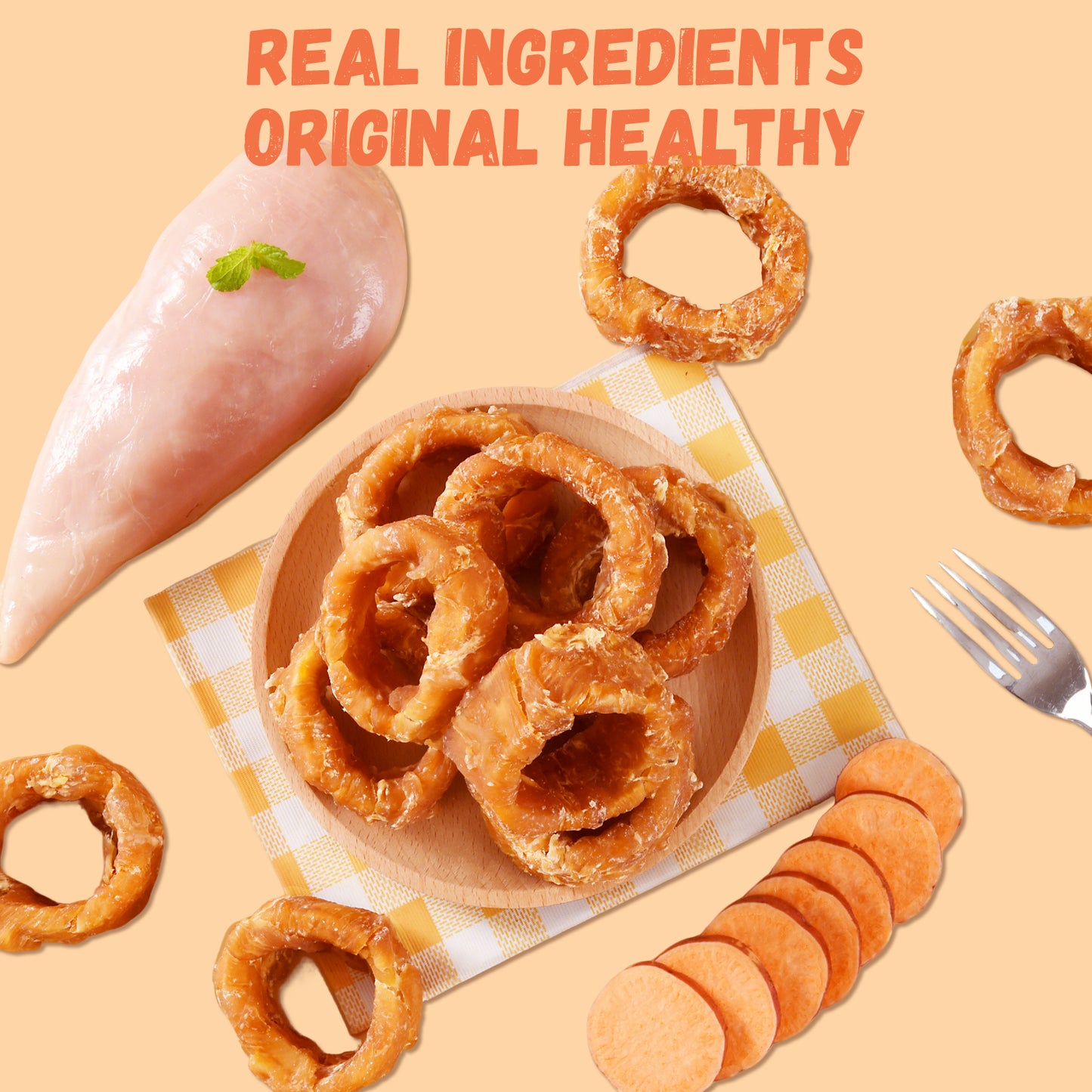 Pawmate Chicken Wrapped Sweet Potato Donut Dog Treats, Natural Healthy & Chewy Snack for All Dogs, 11oz