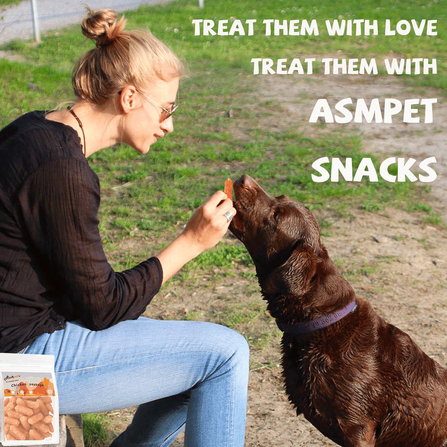 ASMPET Chicken Sausage Dog Treats, Natural Chicken Jerky Training Treats for Dogs with Taurine, Low Fat Soft Chewy Snacks, 11oz