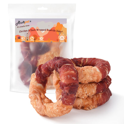 ASMPET Long Lasting Dog Treat, Chicken & Duck Wrapped Rawhide Dog Chew, Teeth Cleaning Bone for Small Medium Large Breed (10.6oz)