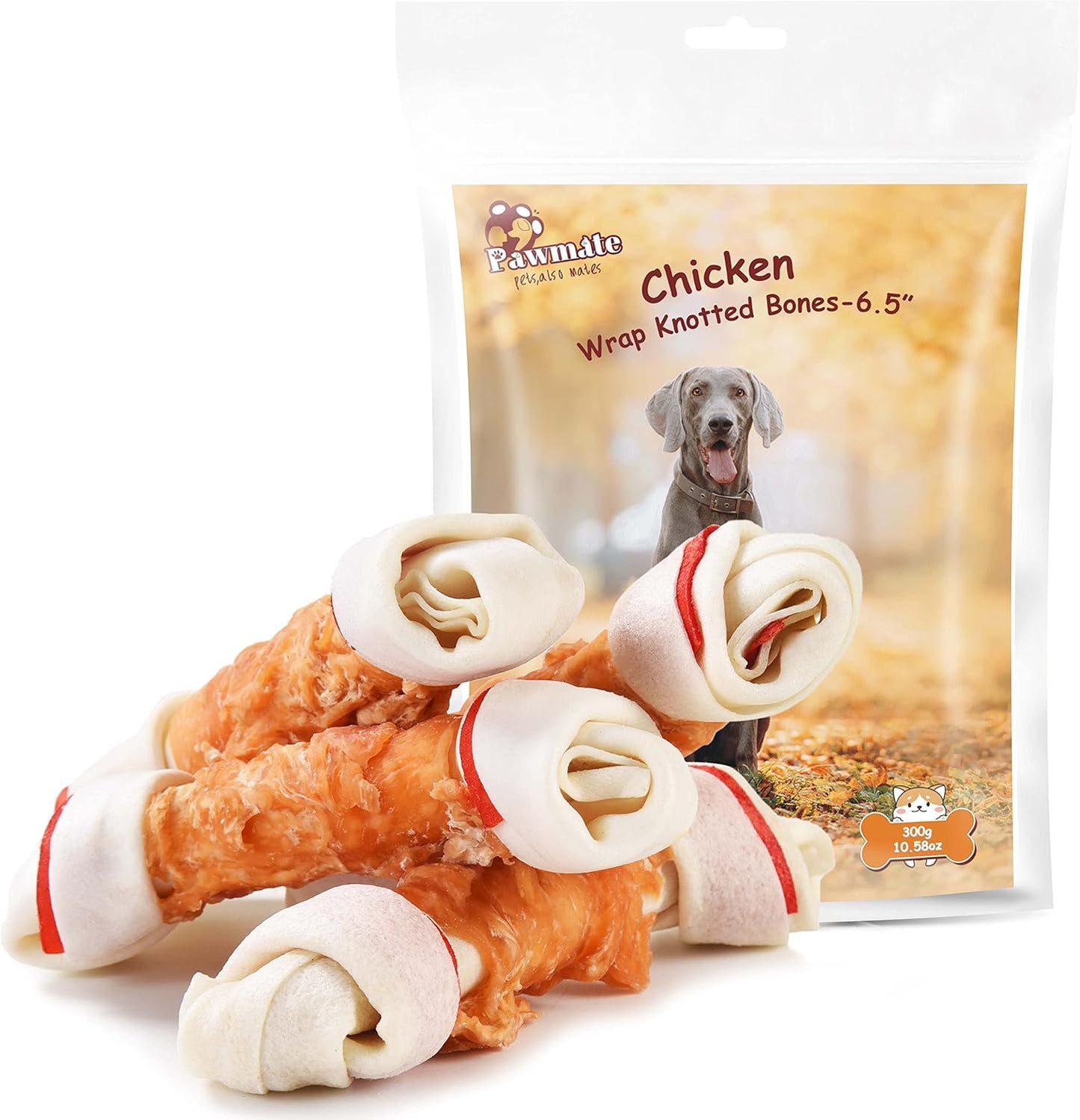 Pawmate Large Chicken Wrapped Rawhide Bones - Long-Lasting Chews (5 Count)