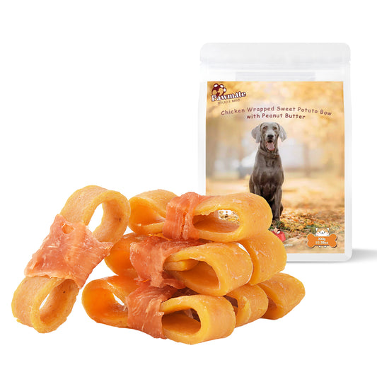 Pawmate Peanut Butter Dog Treats, Natural High-Protein Chicken Wrapped Sweet Potato Chews for All Dogs, 10.6 oz