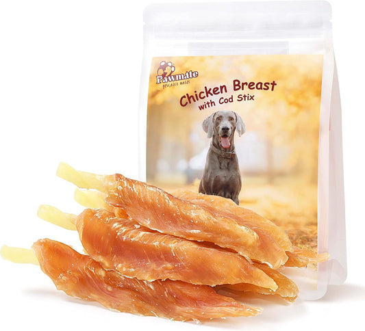 Pawmate Chicken Wrapped Cod Sticks - High Protein Dog Treats (9-10 Count)