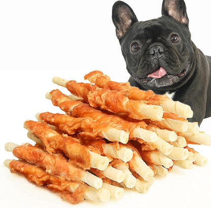 ASMPET Dog Treats - Chicken Wrapped Rawhide Bones, Grain-Free, Teeth Cleaning for Small & Medium Dogs