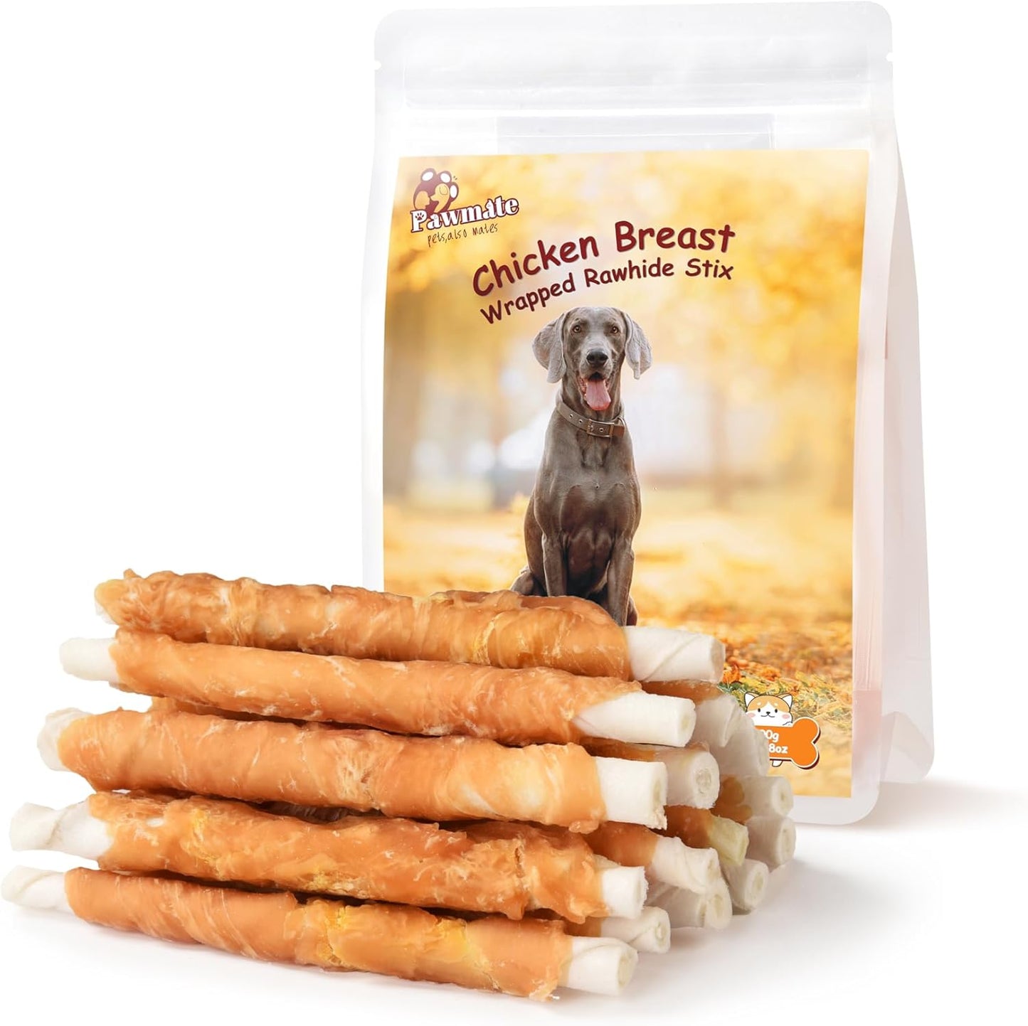Pawmate Chicken Wrapped Rawhide Sticks - Natural Dog Treats (20-21 Count)