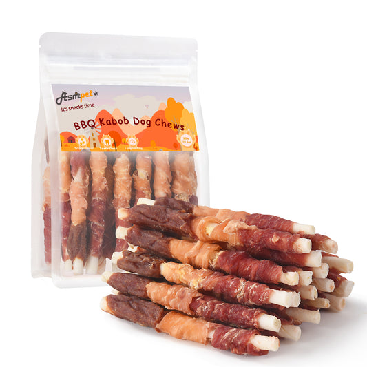 Asmpet Healthy Dog Treats BBQ Kabob Chews, Chicken Duck Beef Liver Rawhide Sticks, Long Lasting Jerky Dog Snacks Treats for Dogs, 11oz