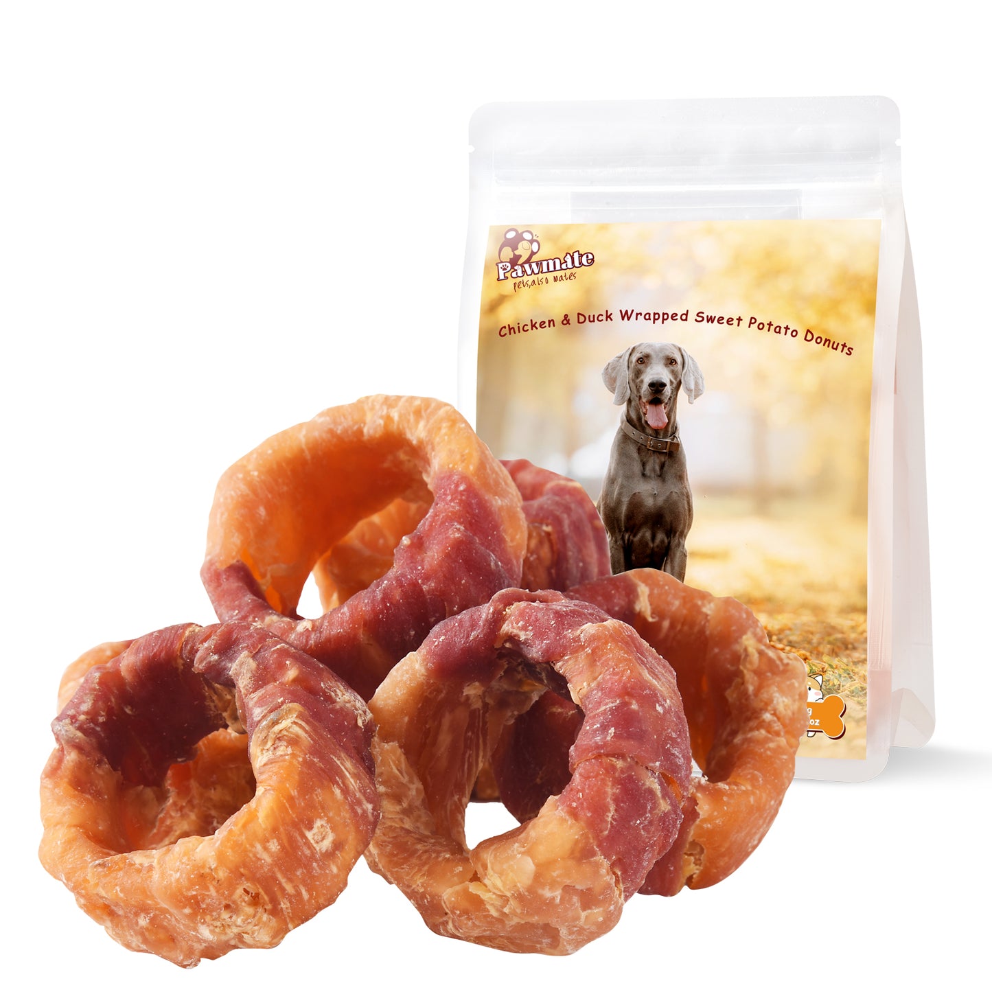 Pawmate Chicken & Duck Wrapped Sweet Potato Donut Dog Treats, Nutritious, Natural & Chewy Snack for All Dogs, 11oz
