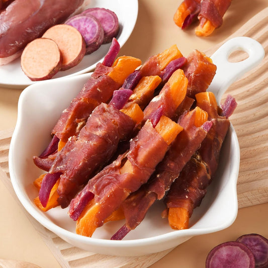 ASMPET Dog Treats - Sweet Potato, Rawhide-Free, Long Lasting Duck Wrapped Fries, for Medium & Large Dogs