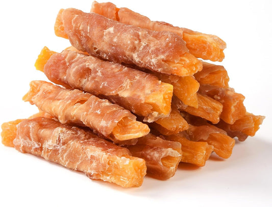 Pawmate Chicken Wrapped Sweet Potato Dog Treats, Healthy Chicken Jerky Wraps Rawhide-Free Training Treats with Taurine for Medium Large DogsTreats for Medium Large Dogs 10.58oz