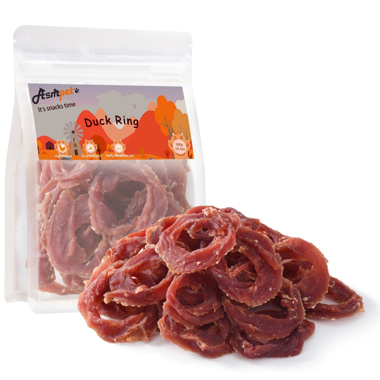 ASMPET Duck Jerky Ring Dog Treat, Natural Low Fat Snacks for Small Medium Large Dogs, 10.6oz