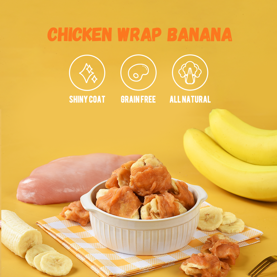 ASMPET Chicken Jerky and Banana Dog Treats, Rawhide Free Snacks, Grain Free Treats for Small Medium Large Dogs, 11oz