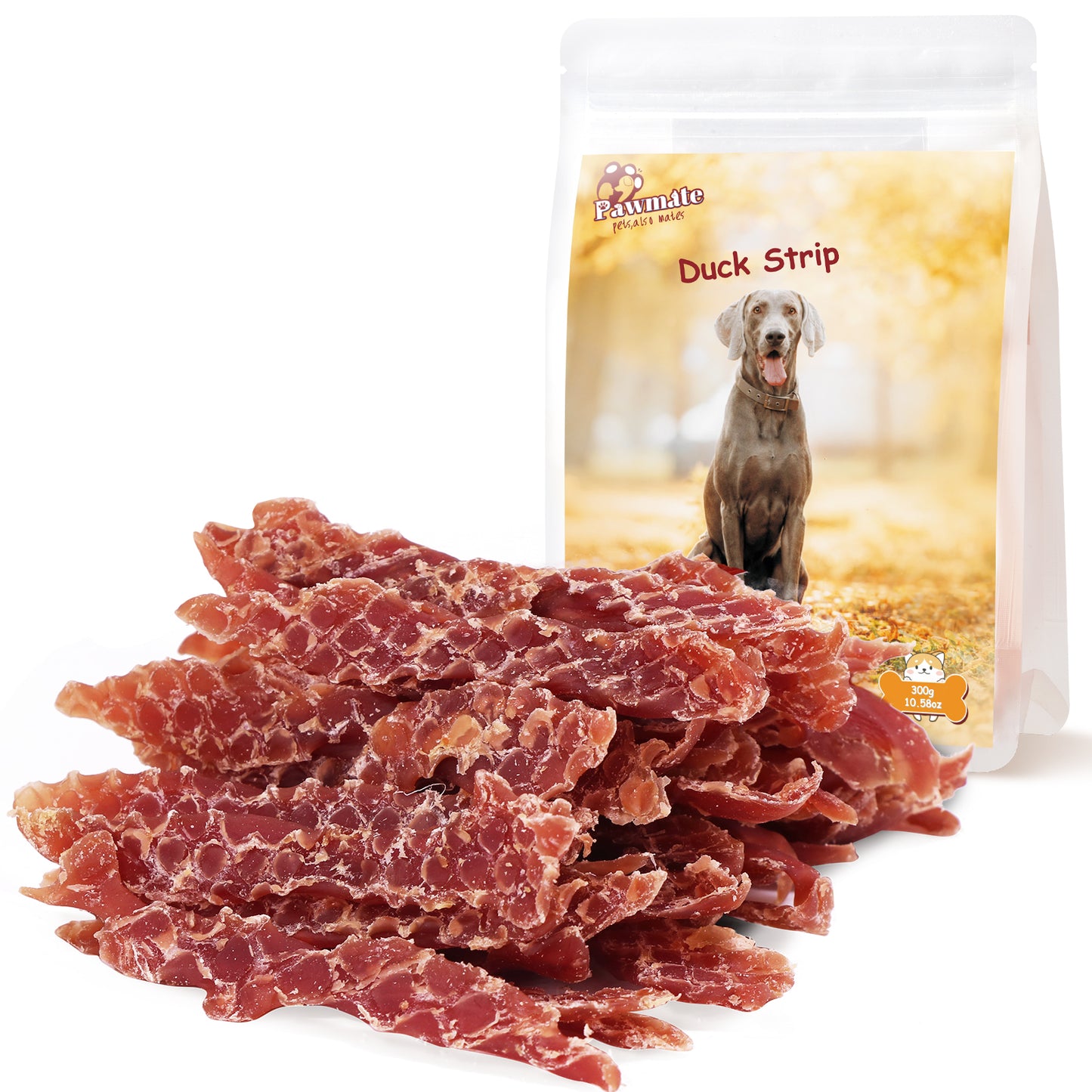 Pawmate Duck Jerky Dog Treats, Premium Jerky Healthy Snacks for Small Medium Large Dogs, 27-30ct Bag