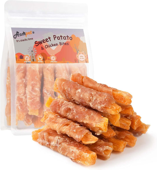 ASMPET Dog Treats - Sweet Potato Wrapped Chicken Fries, Grain-Free, for Small, Medium & Large Dogs, 10.6 oz