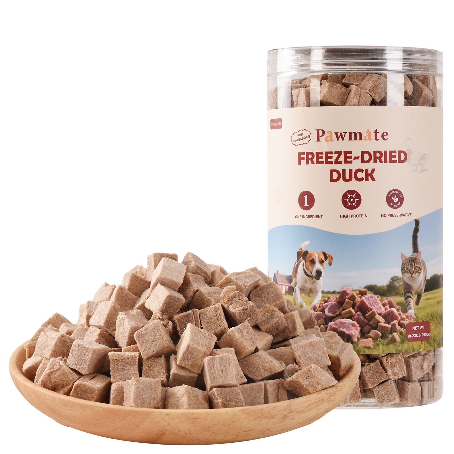 Pawmate Freeze-Dried Duck Treats for Dogs & Cats, Single Ingredient, Grain-Free, High Protein Natural Snack for Pets, 10.23oz