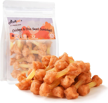 ASMPET Dog Treats - Chicken Wrapped Cod Fish & Chia Seed, Omega-3, Grain-Free, for Medium & Large Dogs