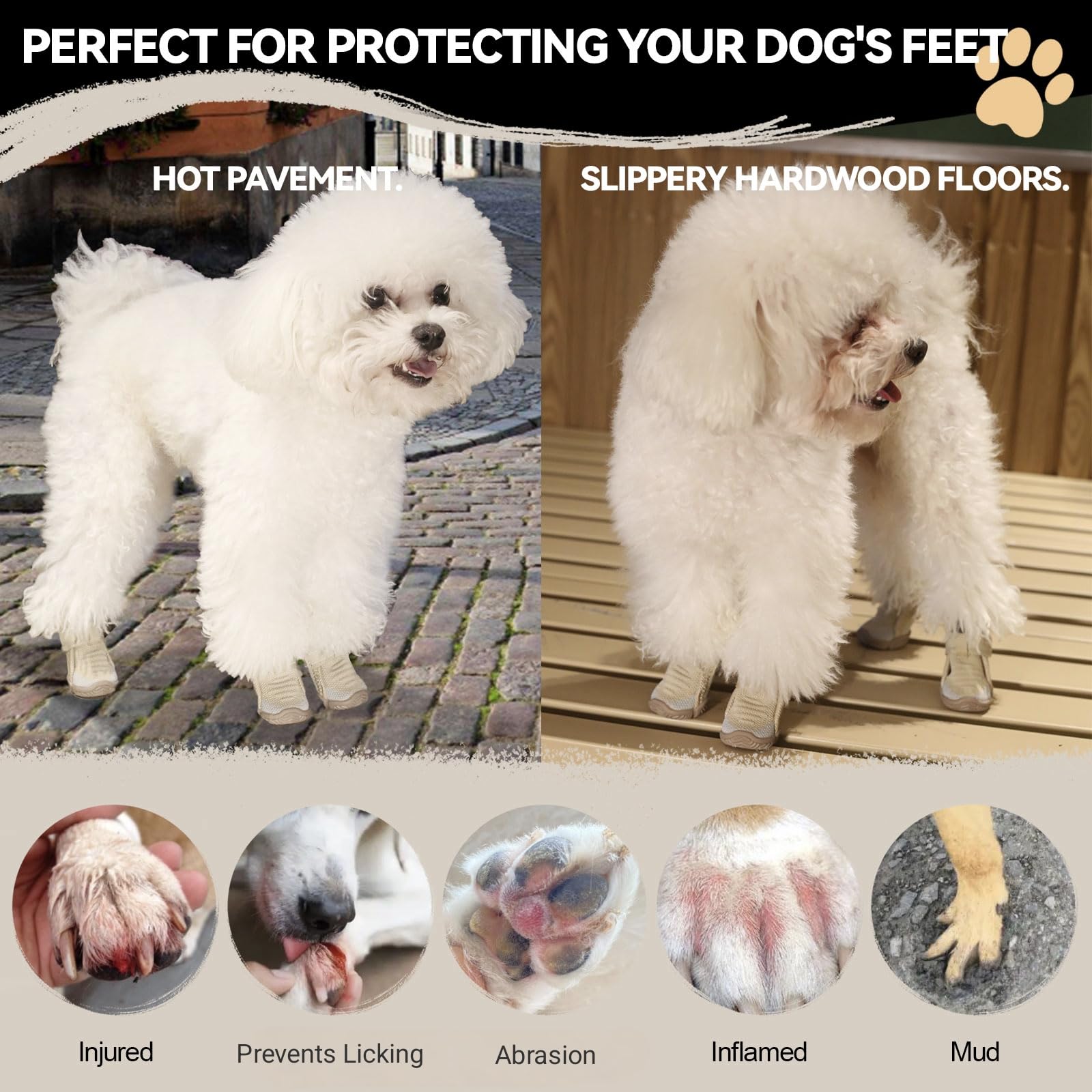 Dog Shoes for Small Dogs Breathable Puppy Dog Boots & Paw Protectors for Summer Hot Pavement Winter Snow Dog Booties with Reflective Strips Anti Slip Sole for Hardwood Floors-beige03