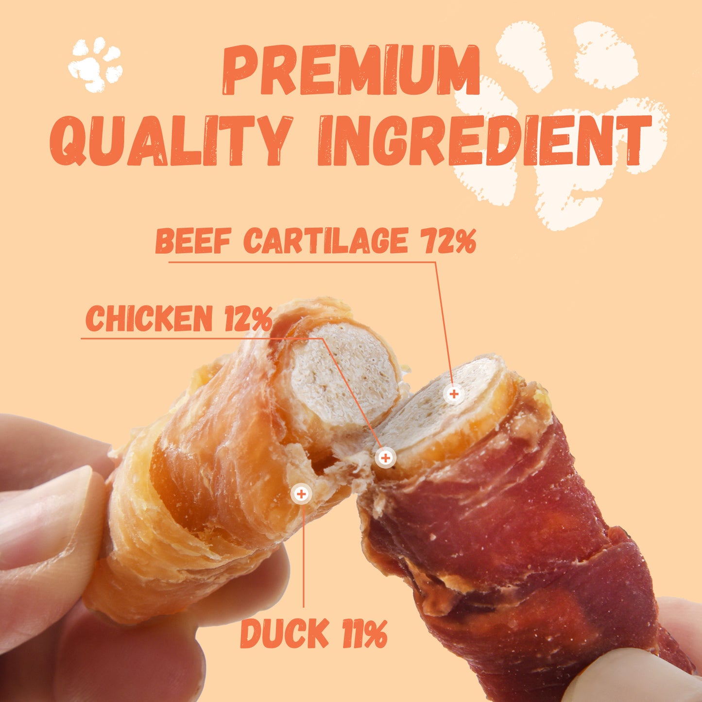 Pawmate Chicken & Duck Wrapped Beef Cartilage, Natural Chews for All Dogs, 11oz