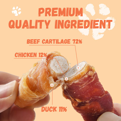 Pawmate Chicken & Duck Wrapped Beef Cartilage, Natural Chews for All Dogs, 11oz