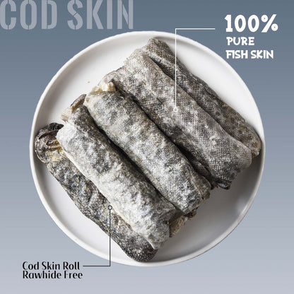 ASMPET Rawhide Free Dog Treats, Natural Teeth Cleaning Cod Skin Dog Chew for All Size, 6pcs, 10.6oz