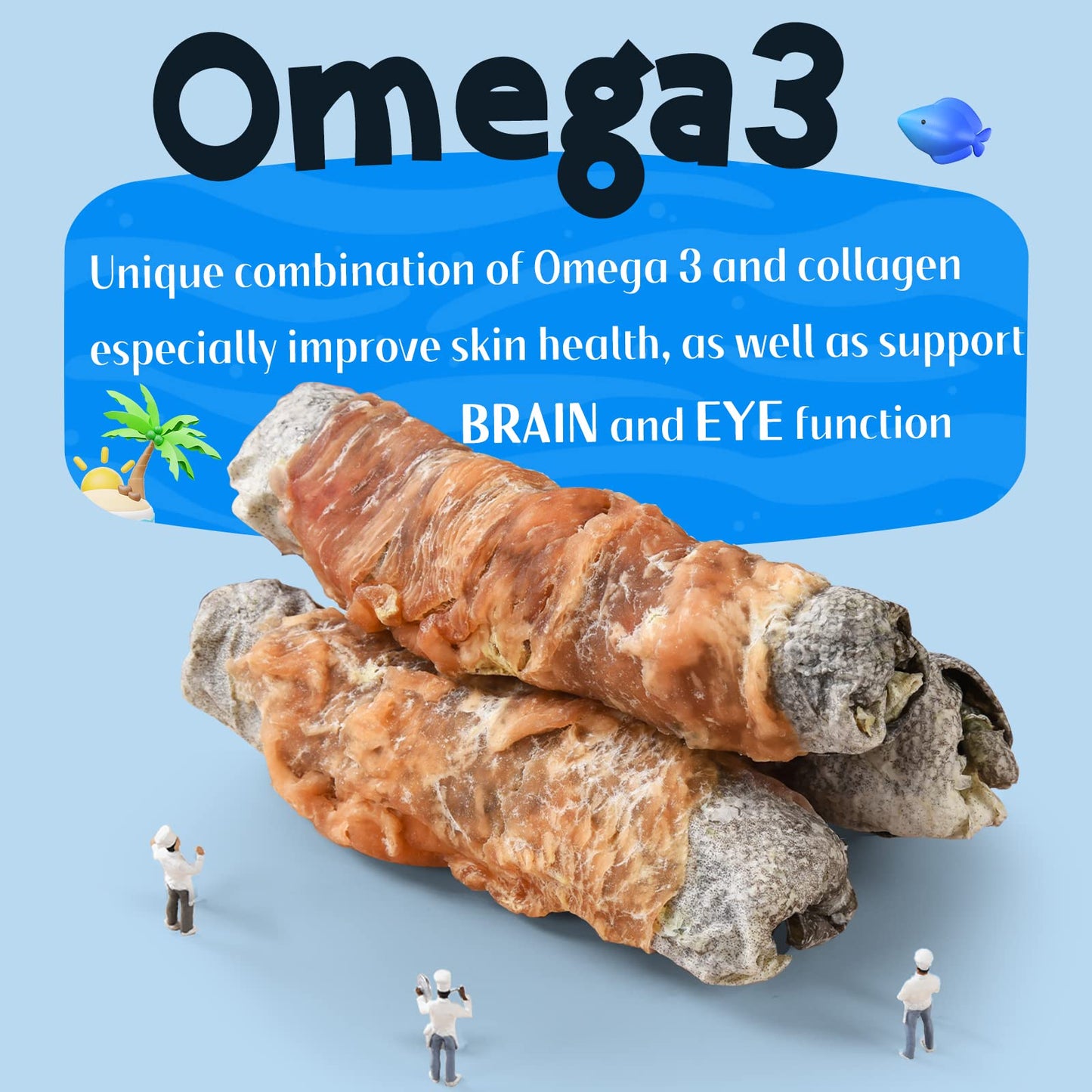 ASMPET Dog Treats - Chicken Wrapped Cod Skins, Omega-3, Grain-Free, Rawhide-Free, for Small & Large Dogs