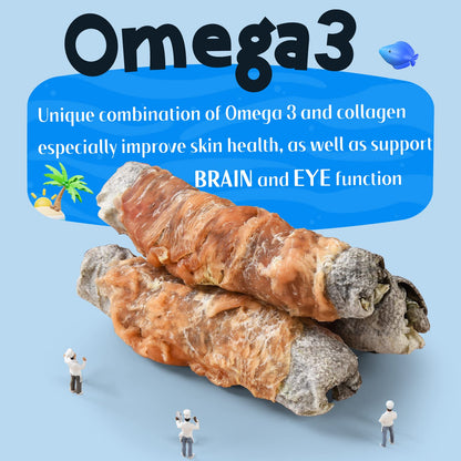 ASMPET Dog Treats - Chicken Wrapped Cod Skins, Omega-3, Grain-Free, Rawhide-Free, for Small & Large Dogs