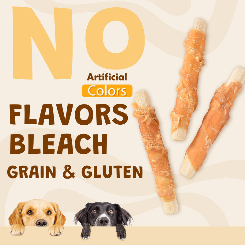 ASMPET Chicken Jerky Wrapped Biscuits Stick Dog Treats, Soft Chewy Rawhide Free Dog Chews for Small Medium Large Dogs, 10.6oz