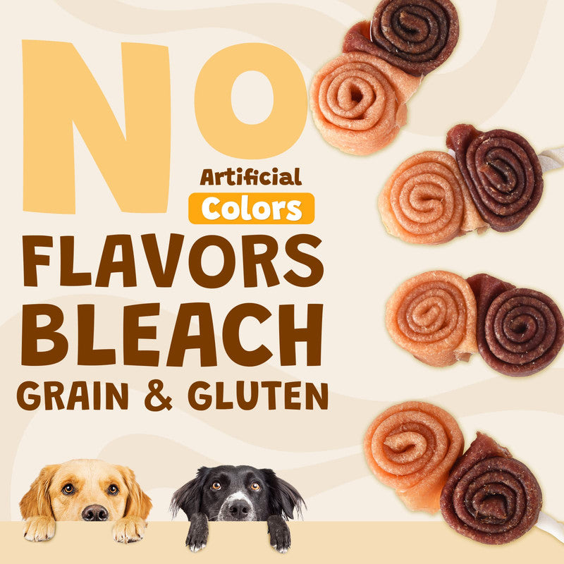 ASMPET Chicken Duck Rawhide Dog Chew, Triple Flavor Long-Lasting Treat for Dogs, 10.5oz.